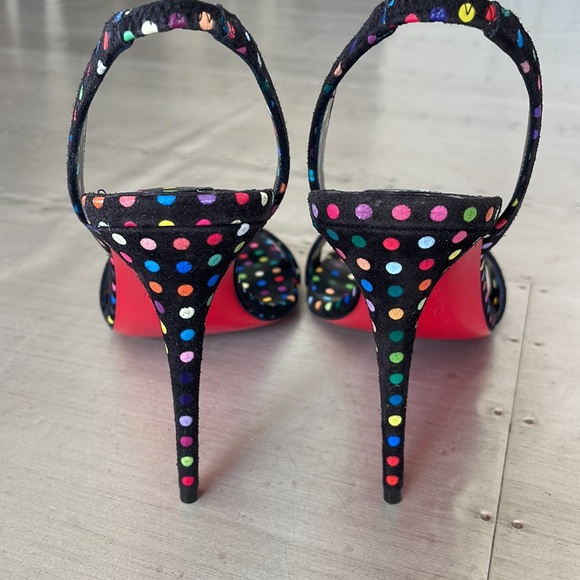 Christian louboutin o Marilyn boum polka dot black suede sandal stiletto sz 37.5 - Picture 5 of 11